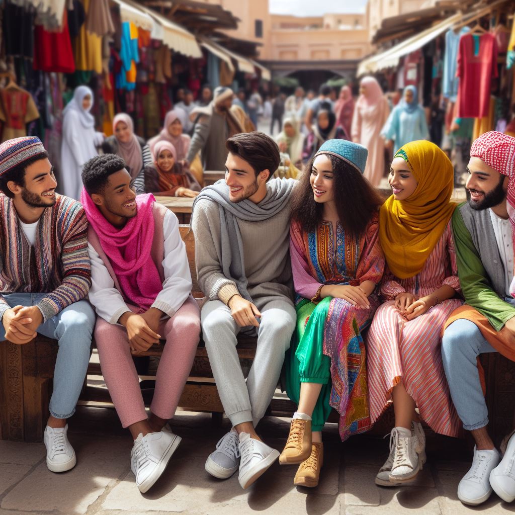 Young people speaking Maghrebi Arabic outdoors